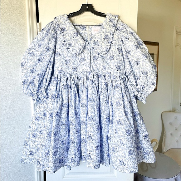 Selkie Mary Jane Puff Dress Cottagecore Milkflower Blue White Size 1X EUC - Picture 2 of 13